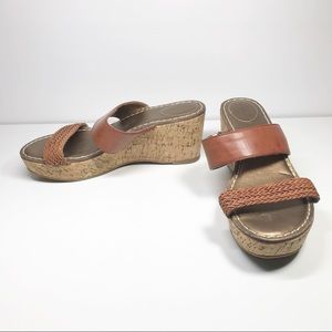 Lands’ End Della brown mid wedge slide sandals